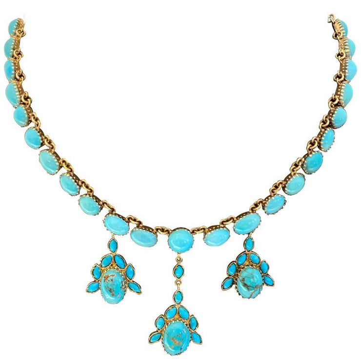 Mark Areias Jewelers Jewellery & Watches Natural Turquoise Estate Necklace and Earring Suite Set 18K Yellow Gold