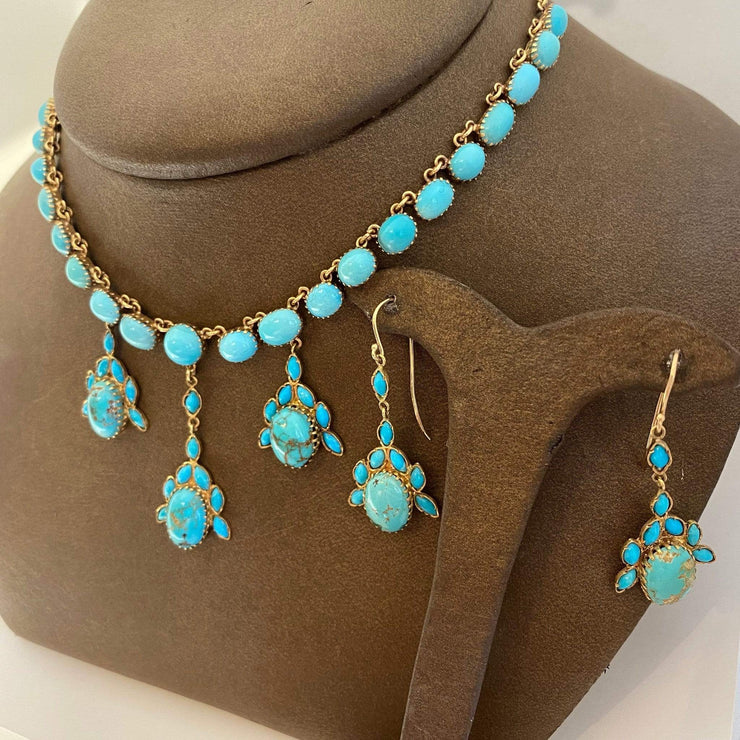 Mark Areias Jewelers Jewellery & Watches Natural Turquoise Estate Necklace and Earring Suite Set 18K Yellow Gold