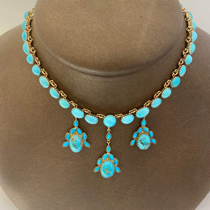 Mark Areias Jewelers Jewellery & Watches Natural Turquoise Estate Necklace and Earring Suite Set 18K Yellow Gold