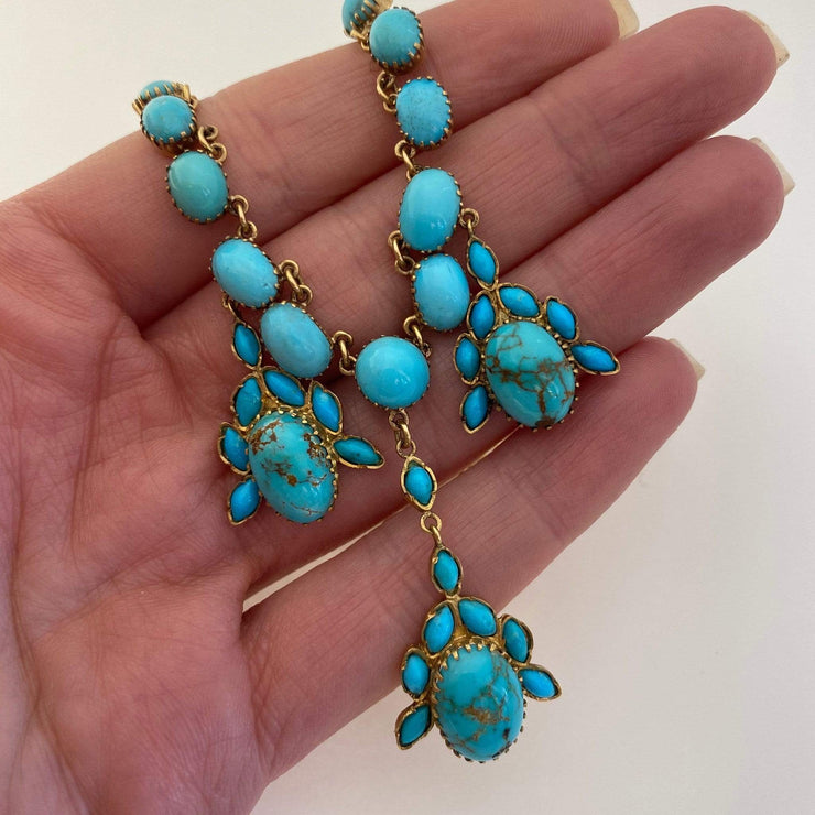 Mark Areias Jewelers Jewellery & Watches Natural Turquoise Estate Necklace and Earring Suite Set 18K Yellow Gold