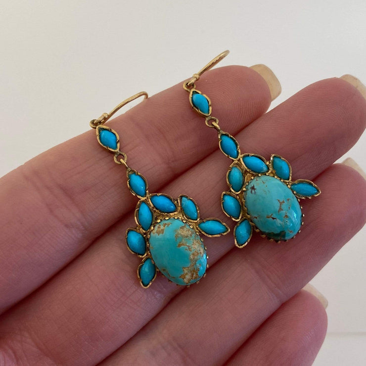 Mark Areias Jewelers Jewellery & Watches Natural Turquoise Estate Necklace and Earring Suite Set 18K Yellow Gold