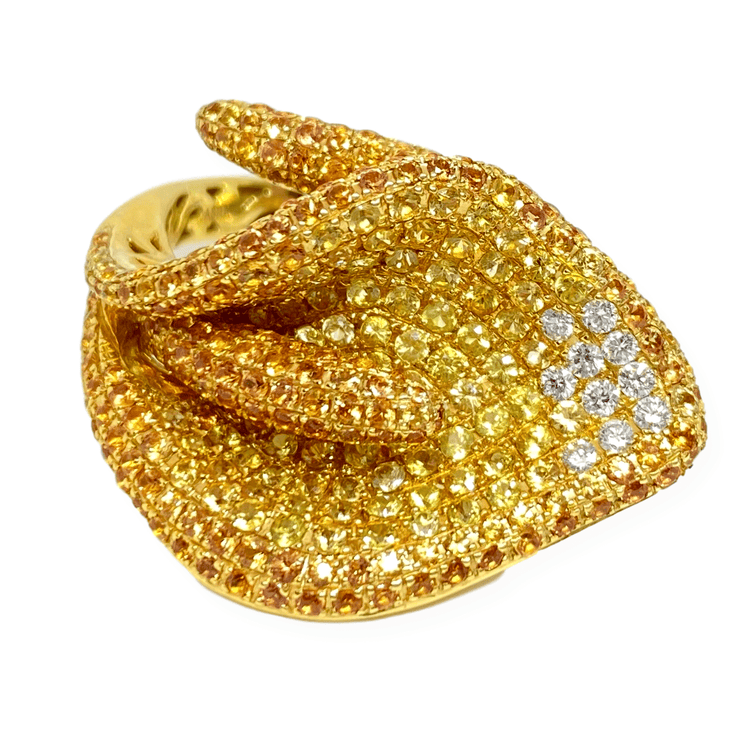 Mark Areias Jewelers Jewellery & Watches Natural Yellow Sapphire & Diamond Pave Calla Lily Flower Ring 18KY 4.17 CTW