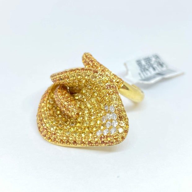 Mark Areias Jewelers Jewellery & Watches Natural Yellow Sapphire & Diamond Pave Calla Lily Flower Ring 18KY 4.17 CTW