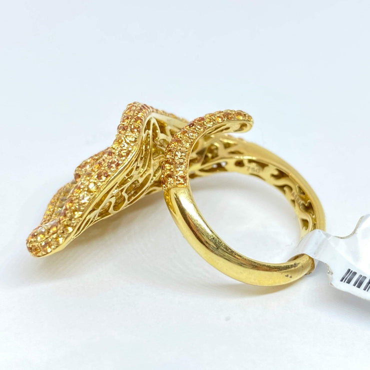 Mark Areias Jewelers Jewellery & Watches Natural Yellow Sapphire & Diamond Pave Calla Lily Flower Ring 18KY 4.17 CTW