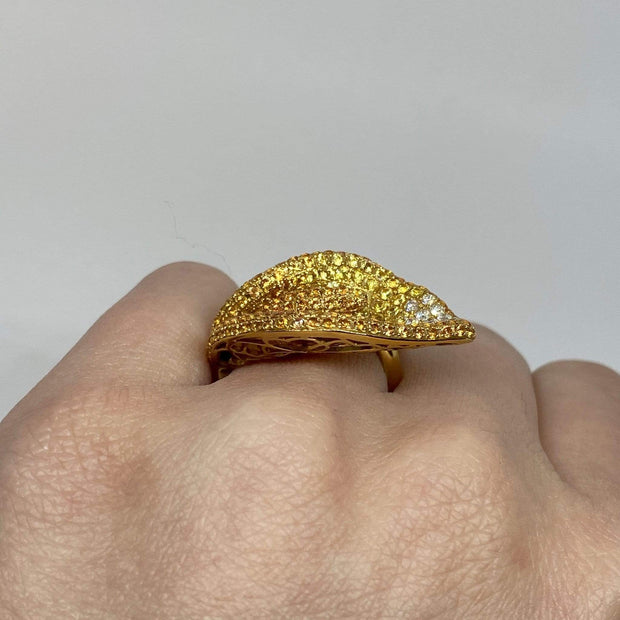 Mark Areias Jewelers Jewellery & Watches Natural Yellow Sapphire & Diamond Pave Calla Lily Flower Ring 18KY 4.17 CTW