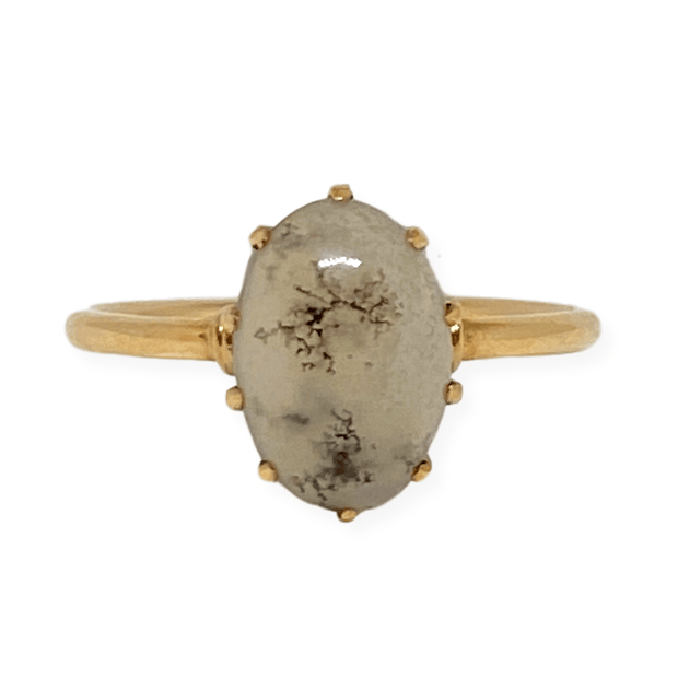 Mark Areias Jewelers Jewellery & Watches Oval Cabochon Moss Agate Solitaire Ring 14K Yellow Gold