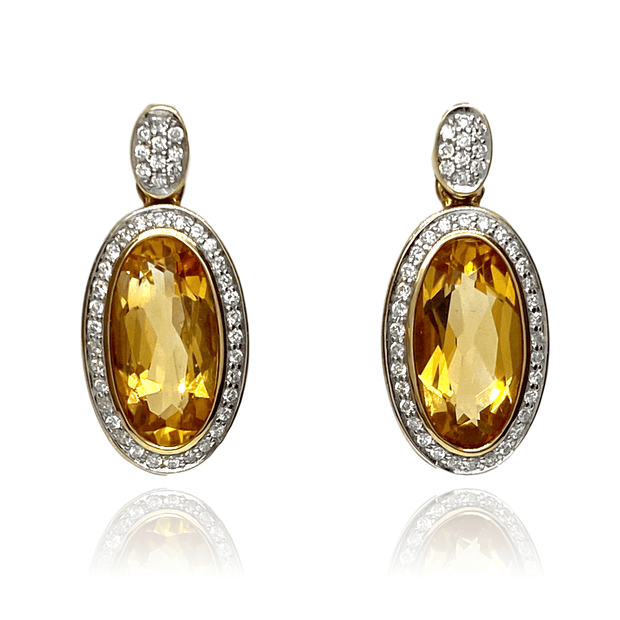 Mark Areias Jewelers Jewellery & Watches Oval Citrine and Diamond Post Dangle Earrings 14KY 10CTW .46DTW