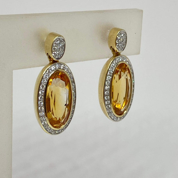 Mark Areias Jewelers Jewellery & Watches Oval Citrine and Diamond Post Dangle Earrings 14KY 10CTW .46DTW