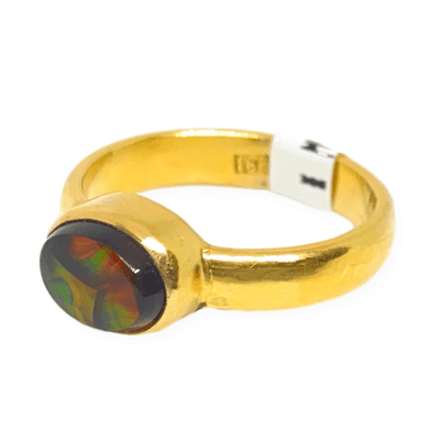 Mark Areias Jewelers Jewellery & Watches Oval Fire Agate Cabochon Solitaire Ring 18K Yellow Gold
