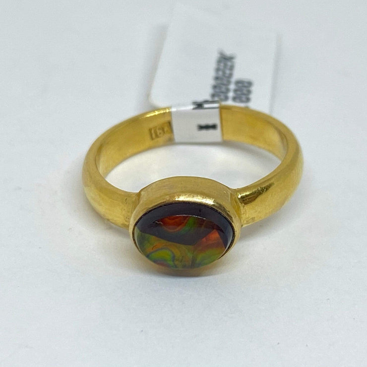 Mark Areias Jewelers Jewellery & Watches Oval Fire Agate Cabochon Solitaire Ring 18K Yellow Gold