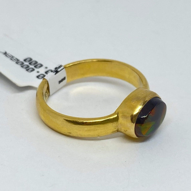 Mark Areias Jewelers Jewellery & Watches Oval Fire Agate Cabochon Solitaire Ring 18K Yellow Gold