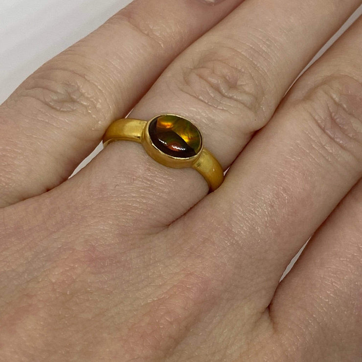 Mark Areias Jewelers Jewellery & Watches Oval Fire Agate Cabochon Solitaire Ring 18K Yellow Gold