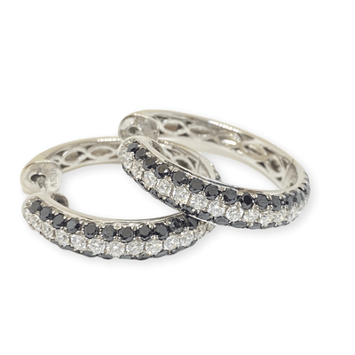 Mark Areias Jewelers Jewellery & Watches Pave Black & White Diamond 14K White Gold Hoop Earrings 2.29ctw