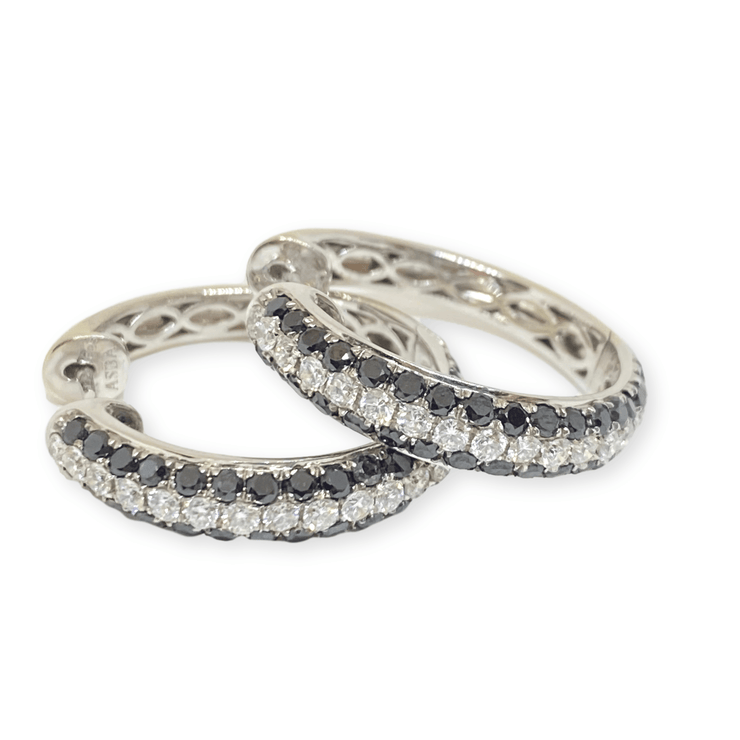 Mark Areias Jewelers Jewellery & Watches Pave Black & White Diamond 14K White Gold Hoop Earrings 2.29ctw