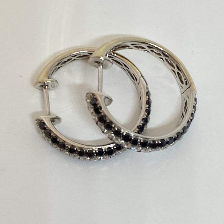 Mark Areias Jewelers Jewellery & Watches Pave Black & White Diamond 14K White Gold Hoop Earrings 2.29ctw