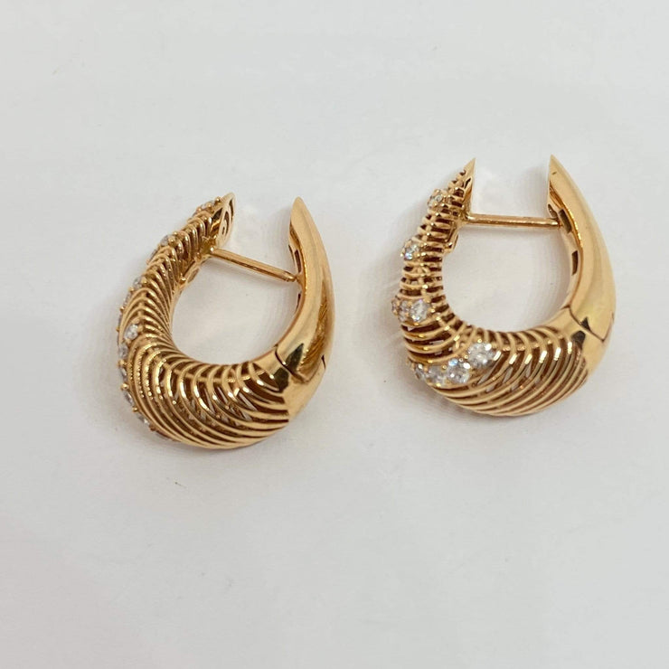 Mark Areias Jewelers Jewellery & Watches Pave Diamond 18K Rose Gold Tapered Hoop Earrings .70ctw