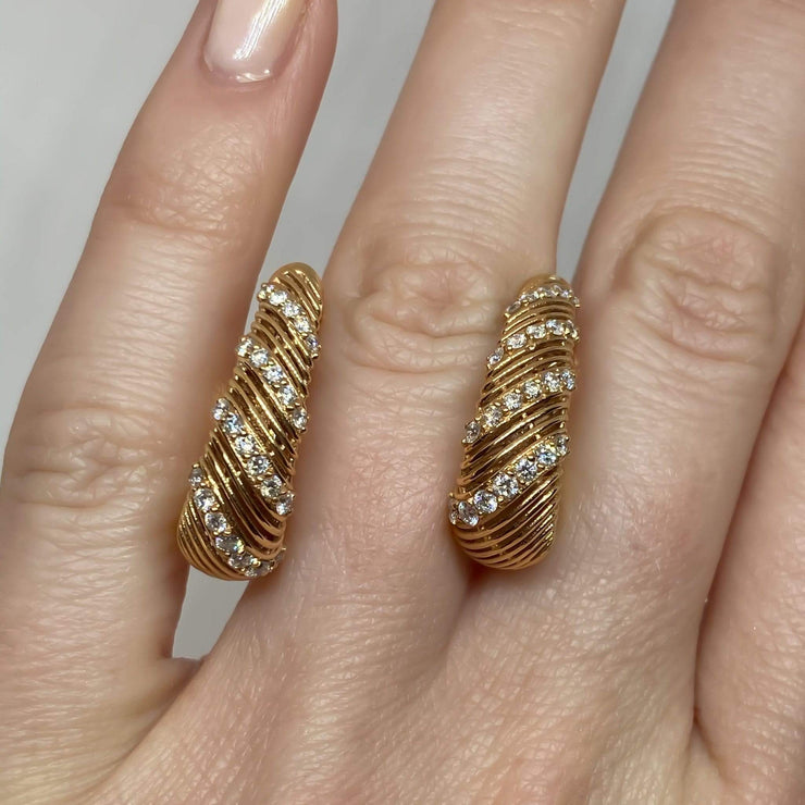 Mark Areias Jewelers Jewellery & Watches Pave Diamond 18K Rose Gold Tapered Hoop Earrings .70ctw