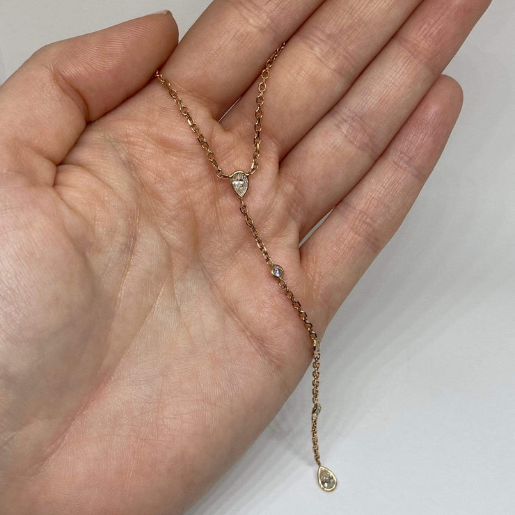 Mark Areias Jewelers Jewellery & Watches Pear Diamond Lariat Drop Adjustable Pendant 14K Rose Gold .92 Carats