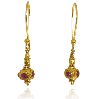 Mark Areias Jewelers Jewellery & Watches Petite Ruby Cabochon Bali Style Dangle Earrings Shepards Hook 18KY