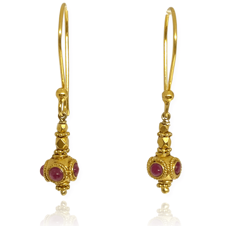 Mark Areias Jewelers Jewellery & Watches Petite Ruby Cabochon Bali Style Dangle Earrings Shepards Hook 18KY