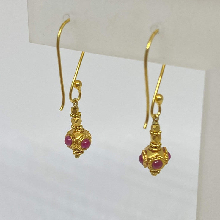 Mark Areias Jewelers Jewellery & Watches Petite Ruby Cabochon Bali Style Dangle Earrings Shepards Hook 18KY