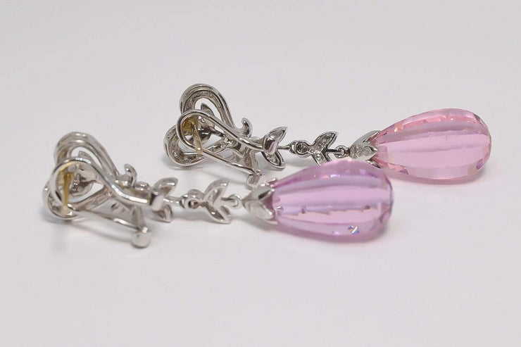 Mark Areias Jewelers Jewellery & Watches Pink Topaz & Diamond Briolette Dangle Chandelier Omega Earrings