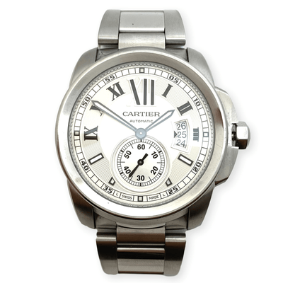 Mark Areias Jewelers Jewellery & Watches Pre-Owned Cartier Men's Calibre Steel Silver Dial on Bracelet Auto Watch 3389 42mm