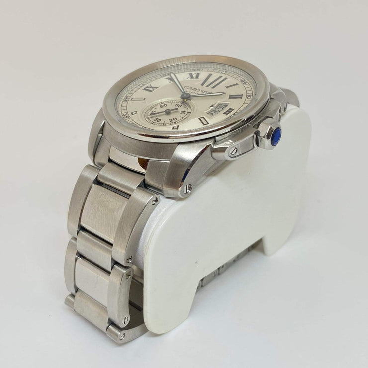 Mark Areias Jewelers Jewellery & Watches Pre-Owned Cartier Men's Calibre Steel Silver Dial on Bracelet Auto Watch 3389 42mm