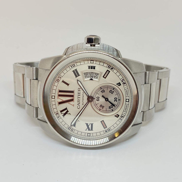 Mark Areias Jewelers Jewellery & Watches Pre-Owned Cartier Men's Calibre Steel Silver Dial on Bracelet Auto Watch 3389 42mm