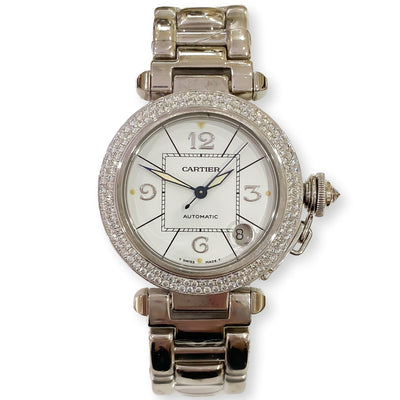 Mark Areias Jewelers Jewellery & Watches Pre-Owned Cartier Pasha 18K Solid White Gold Diamond Bezel 35mm, Automatic, 8" 2.86ctw