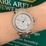Mark Areias Jewelers Jewellery & Watches Pre-Owned Cartier Pasha 18K Solid White Gold Diamond Bezel 35mm, Automatic, 8" 2.86ctw