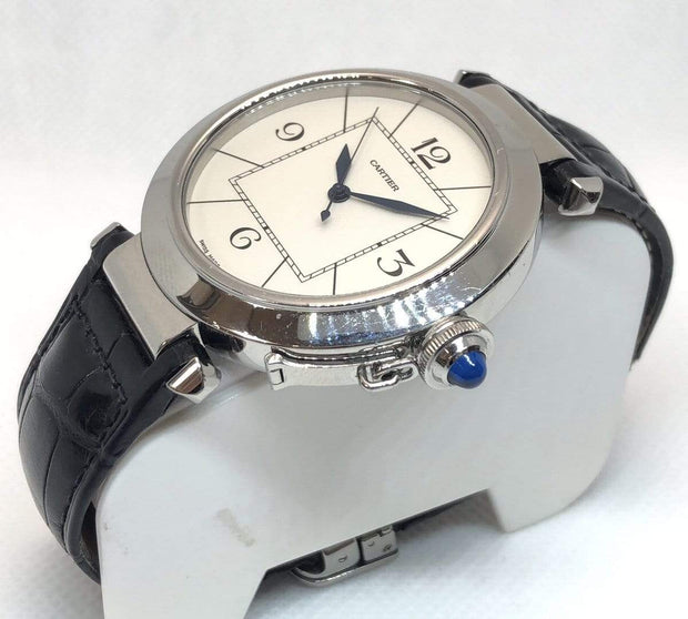 Mark Areias Jewelers Jewellery & Watches Pre-Owned Cartier Pasha Stainless Steel Auto Watch on Leather Strap, Exhibition