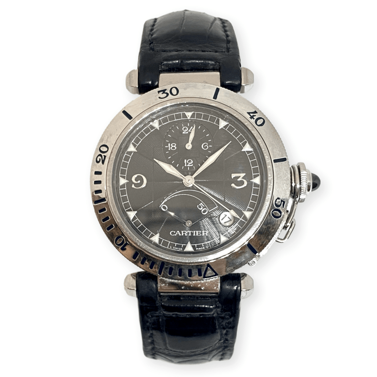 Mark Areias Jewelers Jewellery & Watches Pre-Owned Cartier Pasha Stainless Steel & Platinum Auto GMT Power Reserve Watch