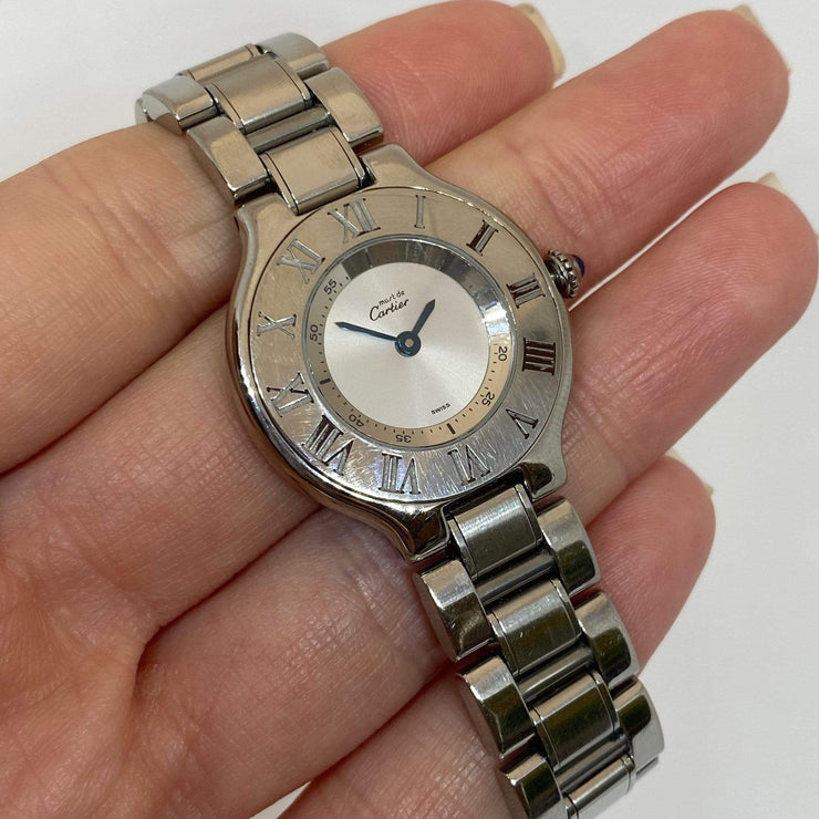 Mark Areias Jewelers Jewellery & Watches Pre-Owned Cartier Small Lady's Must 21 Stainless Steel Bracelet Watch Quartz 28mm