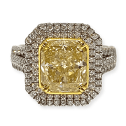 Mark Areias Jewelers Jewellery & Watches Radiant Fancy Intense Yellow Diamond Engagement Halo Ring 18 Karat 2.60 CT