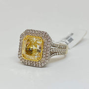 Mark Areias Jewelers Jewellery & Watches Radiant Fancy Intense Yellow Diamond Engagement Halo Ring 18 Karat 2.60 CT