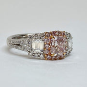 Mark Areias Jewelers Jewellery & Watches Radiant Fancy Pink Diamond Engagement Three Stone Ring 18 Karat 1.02 CT