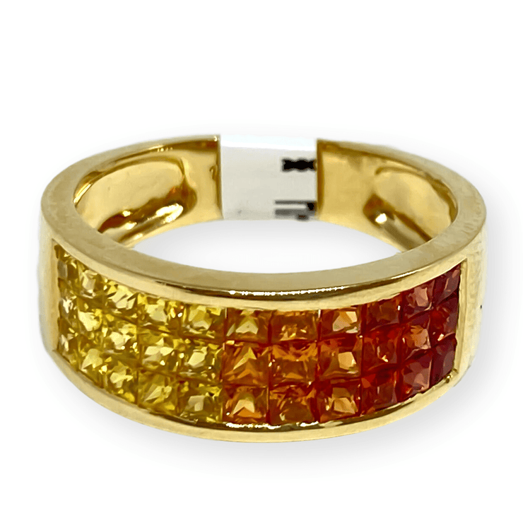 Mark Areias Jewelers Jewellery & Watches Rainbow Orange Yellow Sapphire Invisible Princess Cut Ring Band 14K Yellow Gold
