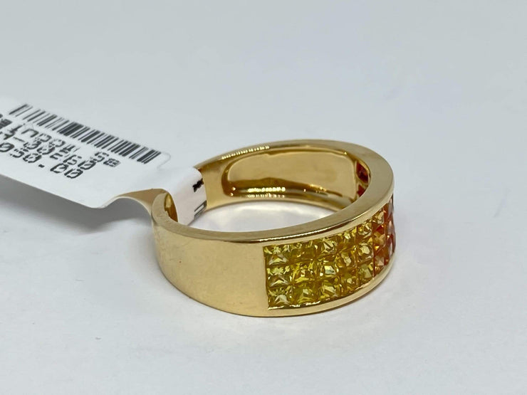 Mark Areias Jewelers Jewellery & Watches Rainbow Orange Yellow Sapphire Invisible Princess Cut Ring Band 14K Yellow Gold