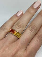 Mark Areias Jewelers Jewellery & Watches Rainbow Orange Yellow Sapphire Invisible Princess Cut Ring Band 14K Yellow Gold
