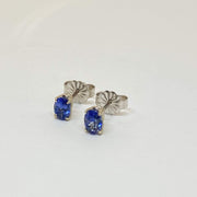 Mark Areias Jewelers Jewellery & Watches RARE California Natural Blue Benitoite Oval Faceted Studs Posts 18KW .80ctw