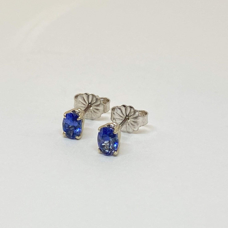Mark Areias Jewelers Jewellery & Watches RARE California Natural Blue Benitoite Oval Faceted Studs Posts 18KW .80ctw