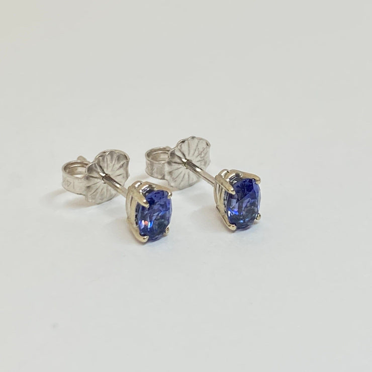 Mark Areias Jewelers Jewellery & Watches RARE California Natural Blue Benitoite Oval Faceted Studs Posts 18KW .80ctw