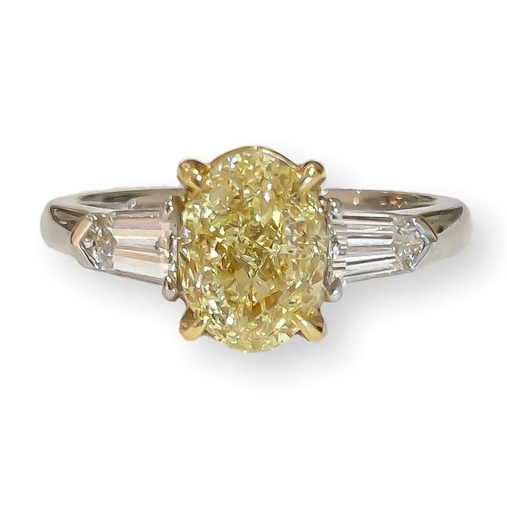 Mark Areias Jewelers Jewellery & Watches Rare Find! Oval Fancy Yellow & Bullet Diamond Three Stone Ring 18K GIA 1.61 SI1