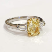 Mark Areias Jewelers Jewellery & Watches Rare Find! Oval Fancy Yellow & Bullet Diamond Three Stone Ring 18K GIA 1.61 SI1