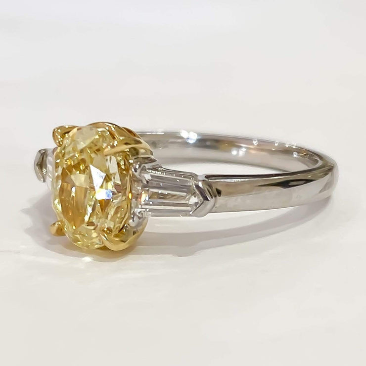 Mark Areias Jewelers Jewellery & Watches Rare Find! Oval Fancy Yellow & Bullet Diamond Three Stone Ring 18K GIA 1.61 SI1