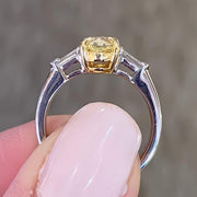 Mark Areias Jewelers Jewellery & Watches Rare Find! Oval Fancy Yellow & Bullet Diamond Three Stone Ring 18K GIA 1.61 SI1