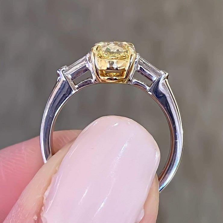 Mark Areias Jewelers Jewellery & Watches Rare Find! Oval Fancy Yellow & Bullet Diamond Three Stone Ring 18K GIA 1.61 SI1