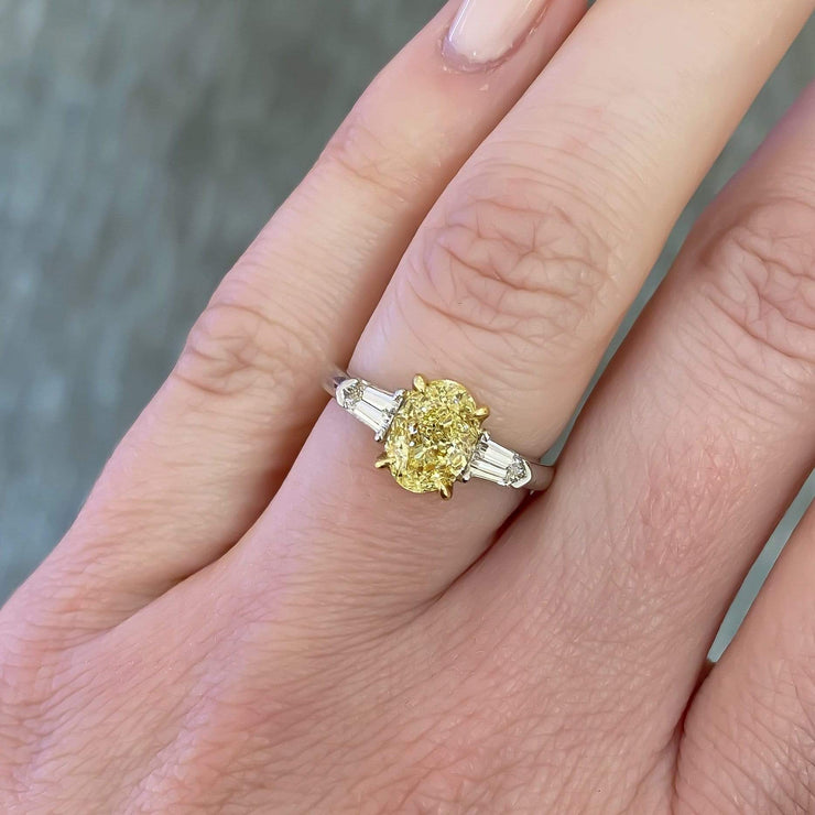 Mark Areias Jewelers Jewellery & Watches Rare Find! Oval Fancy Yellow & Bullet Diamond Three Stone Ring 18K GIA 1.61 SI1