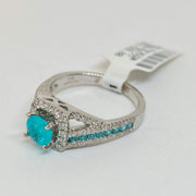 Mark Areias Jewelers Jewellery & Watches Rare Round Paraiba Tourmaline & Diamond Halo Ring 14K White Gold .61 Carat AGL